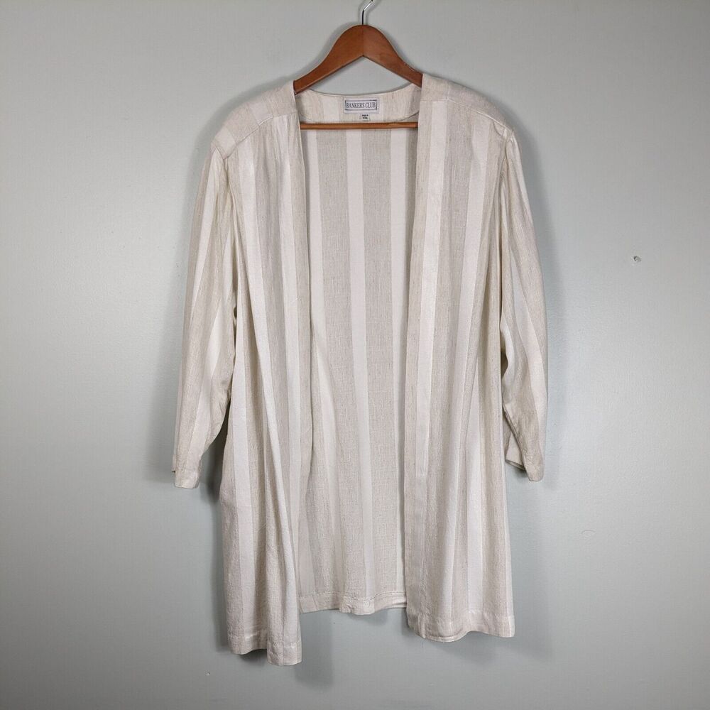 Boho Duster Jacket L Beige Woven Boho Neutral Lagenlook 90s Vintage Cream Ivory